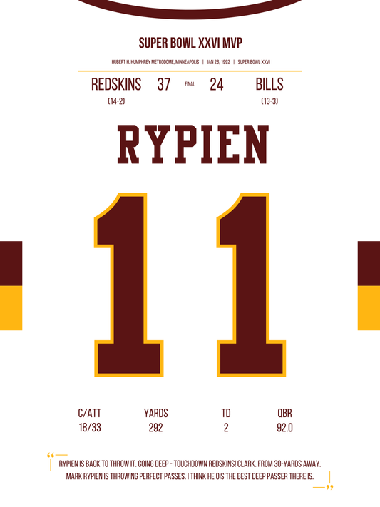 Rypien - Super Bowl XXVI MVP