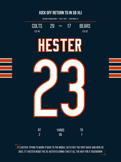 Hester - Kick Off Return TD in Super Bowl XLI