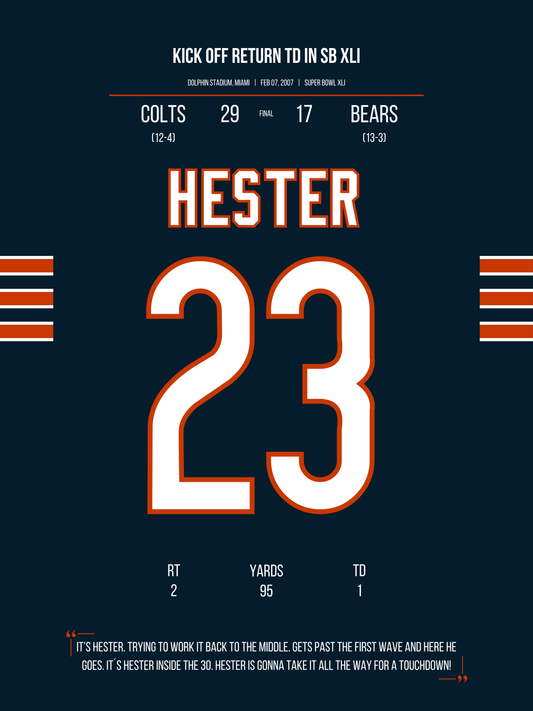 Hester - Kick Off Return TD in Super Bowl XLI