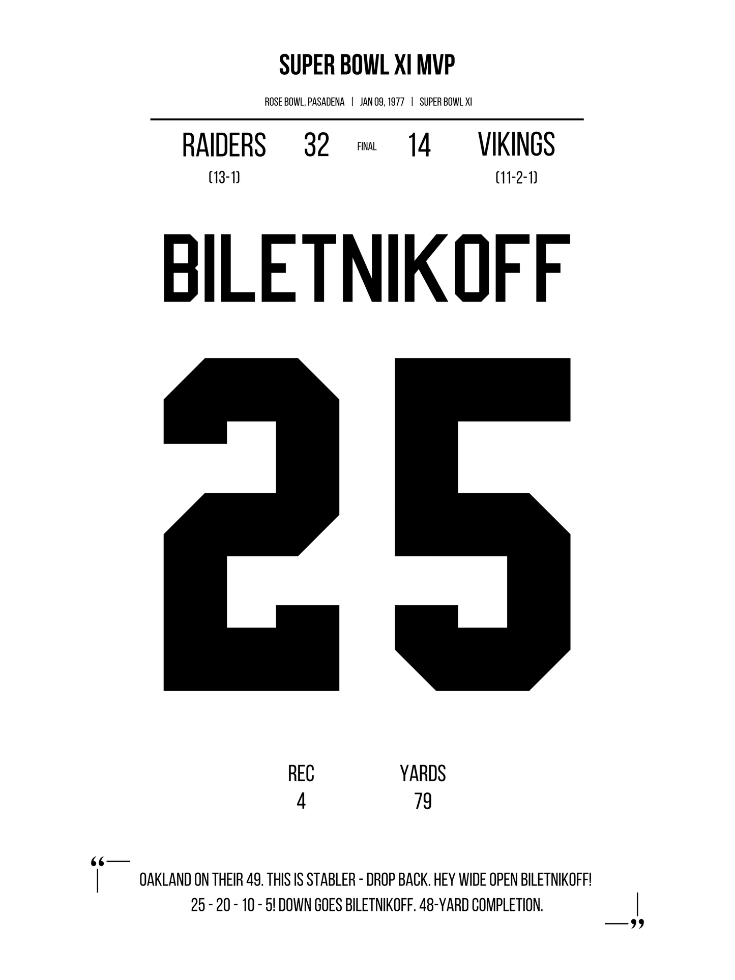 Biletnikoff - Super Bowl XI MVP