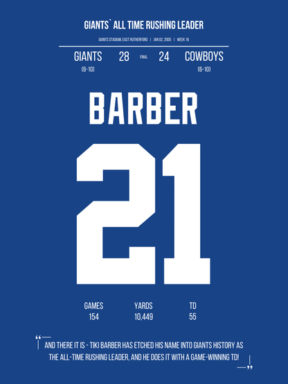 Barber - Giants´ All-Time Rushing Leader