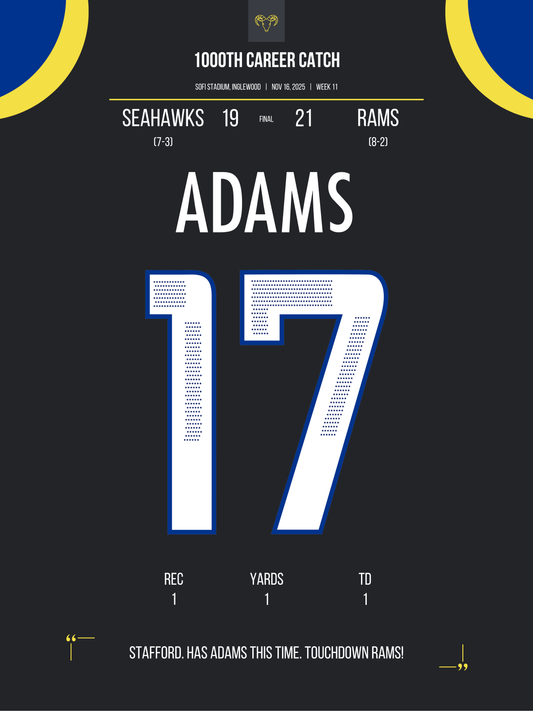 Adams - 1000th Career Catch