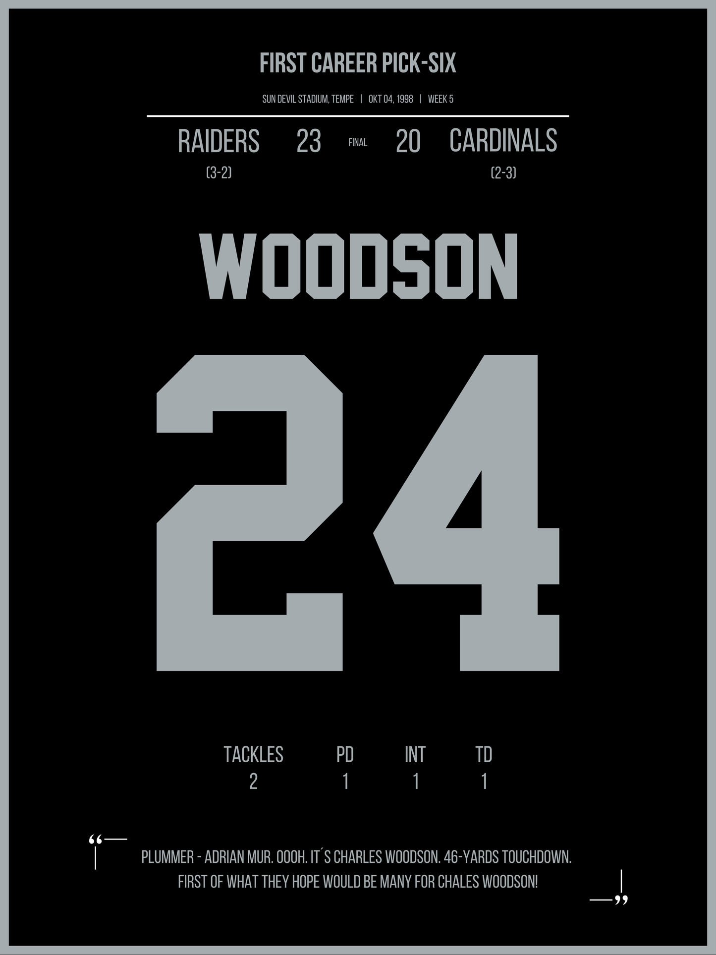 Woodson - First Career Pick-Six